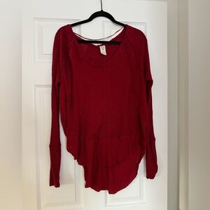 We The Free Red Distressed Long Sleeve Top